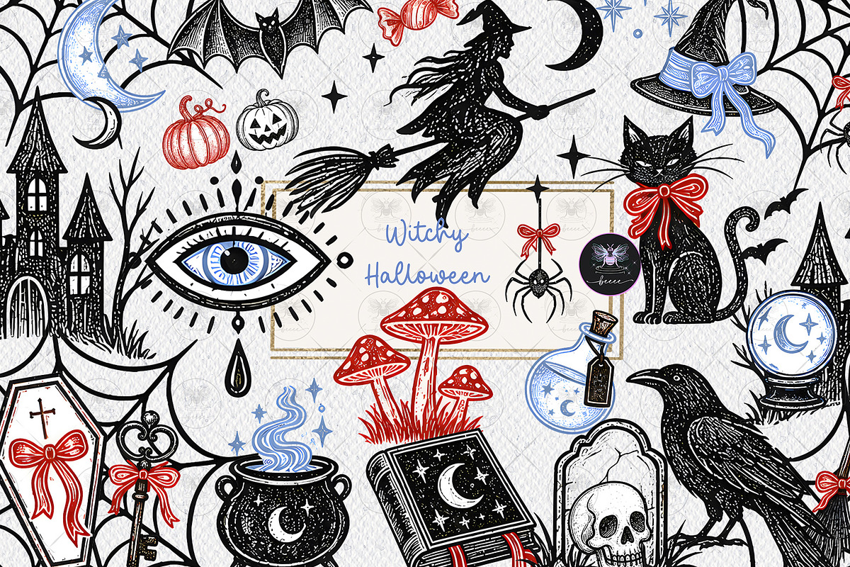 Witchy Halloween Whimsical Clipart, a Decorative Illustration by BigCakeBee (Photo 1 of 3)