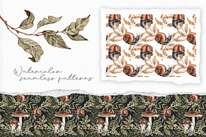 Forest Plants And Snails Watercolor