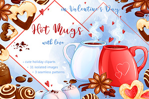 Hot Mugs. Valentine's day clipart