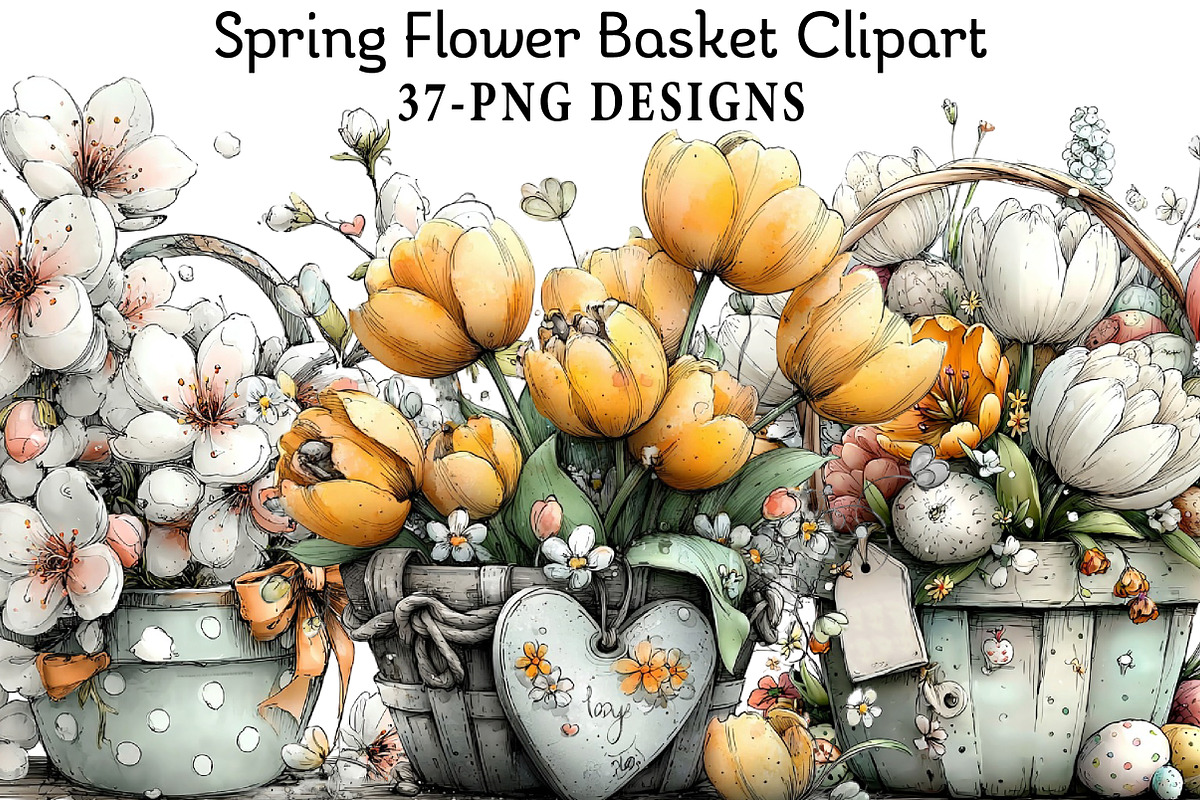 Spring Flower Basket Clipart, an Illustration by Daily.Designs (Photo 1 of 8)