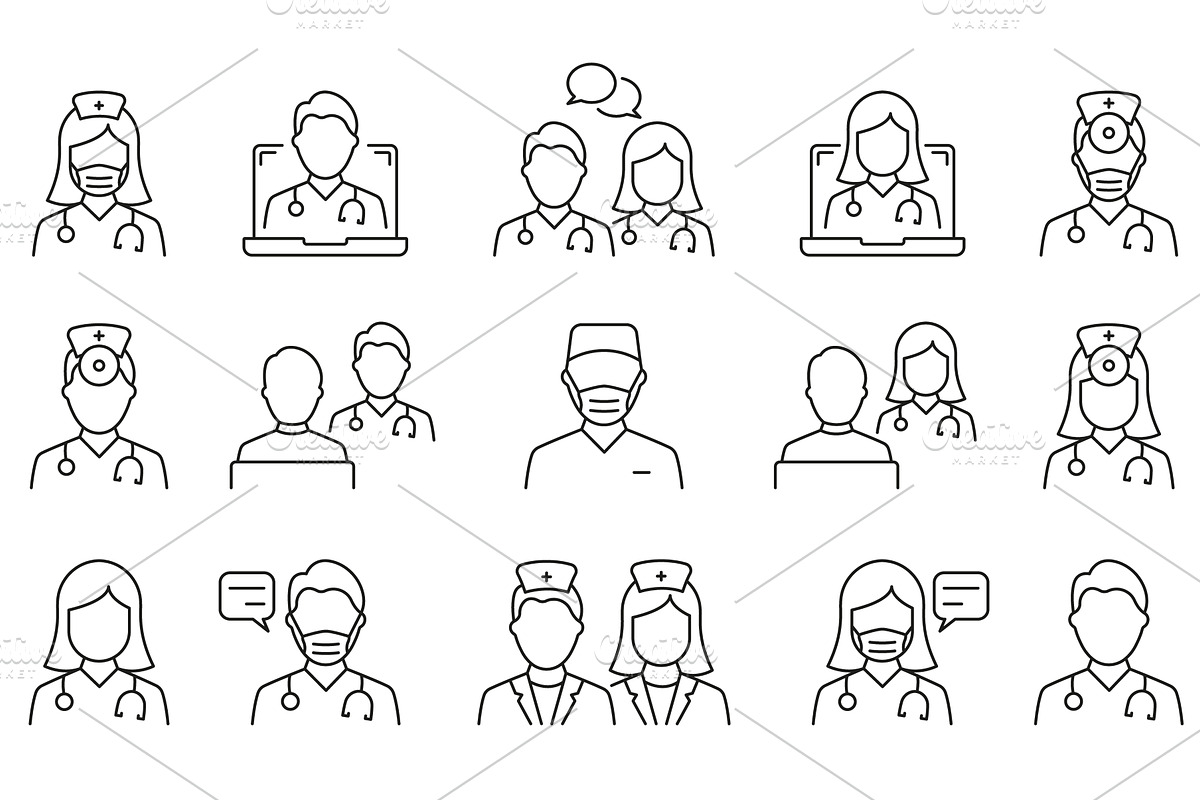 Doctors Line Icon Set, a Healthcare Illustration by Vector Creator