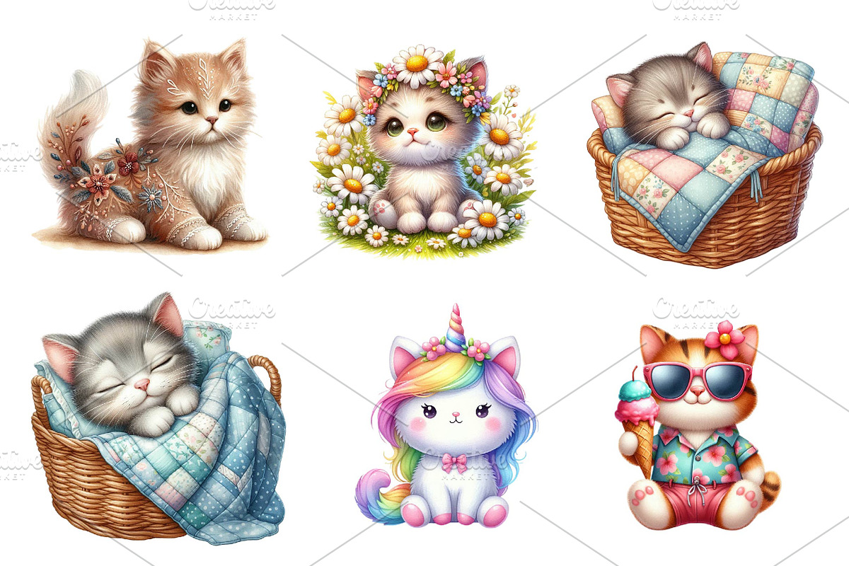 Cute Plush Toy Cat Clipart, an Illustration by CreationArt (Photo 2 of 5)