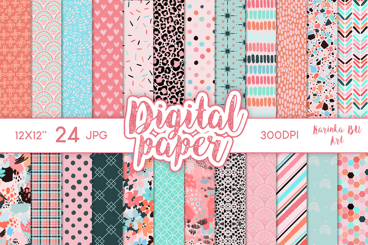24 Pink Boho Digital Papers clipart, a Pattern Graphic by KarinkaBU (Photo 5 of 7)