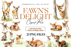 Watercolor Fawn Clipart, Baby Deer