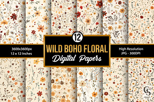 Wild Boho Flowers Digital Papers