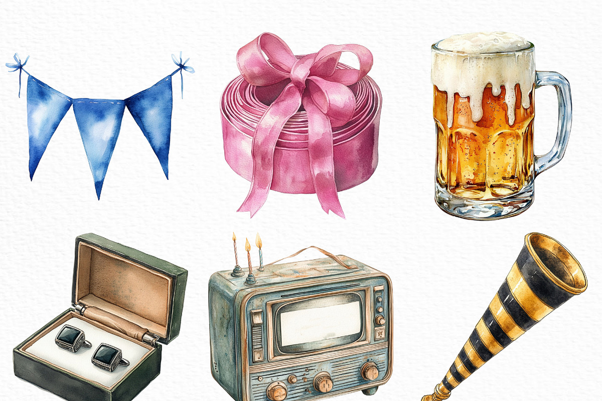 Watercolor Man’s Birthday Clipart, an Illustration by Craft Nest (Photo 3 of 6)