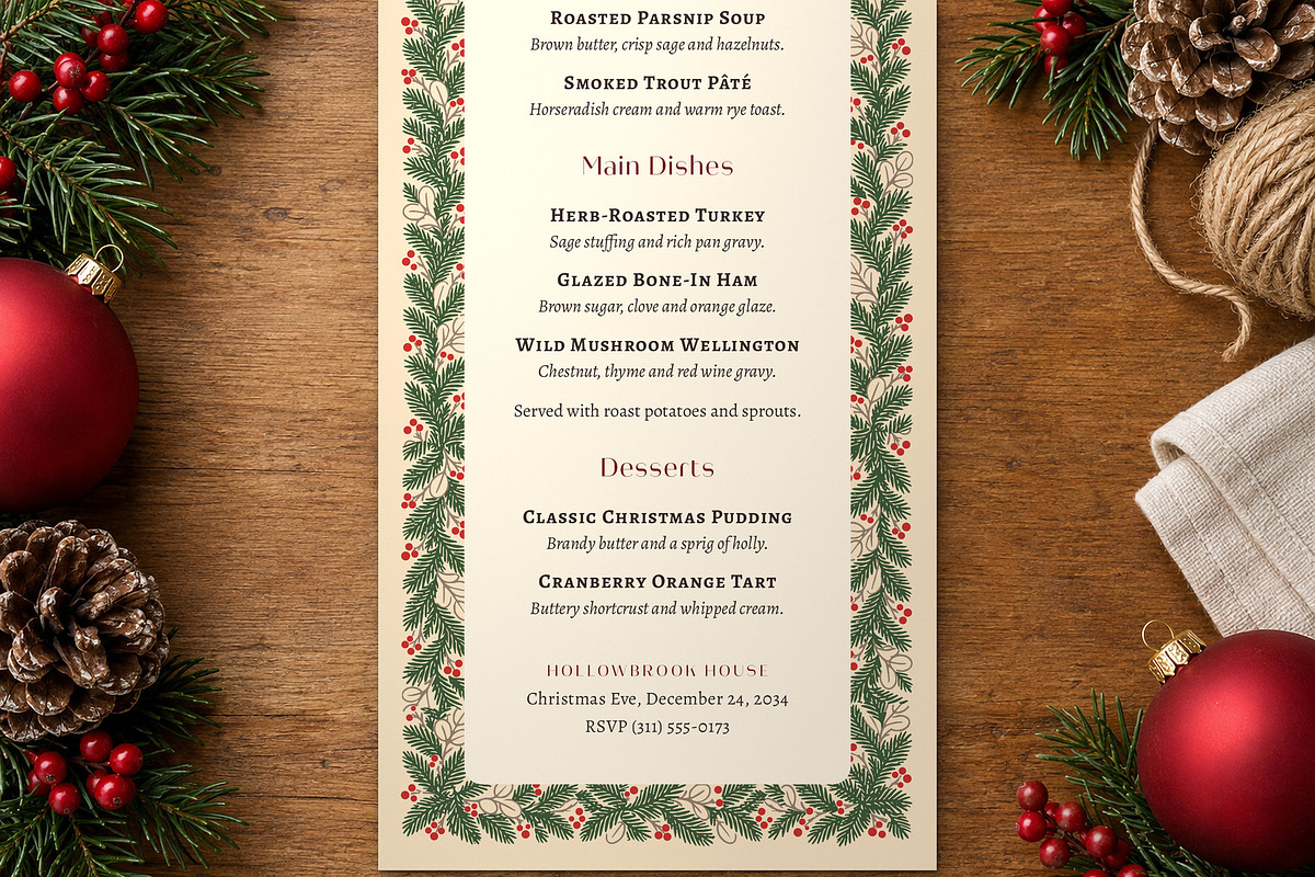 Pine Christmas Menu Template, a Flyer Template by BrandPacks (Photo 5 of 6)