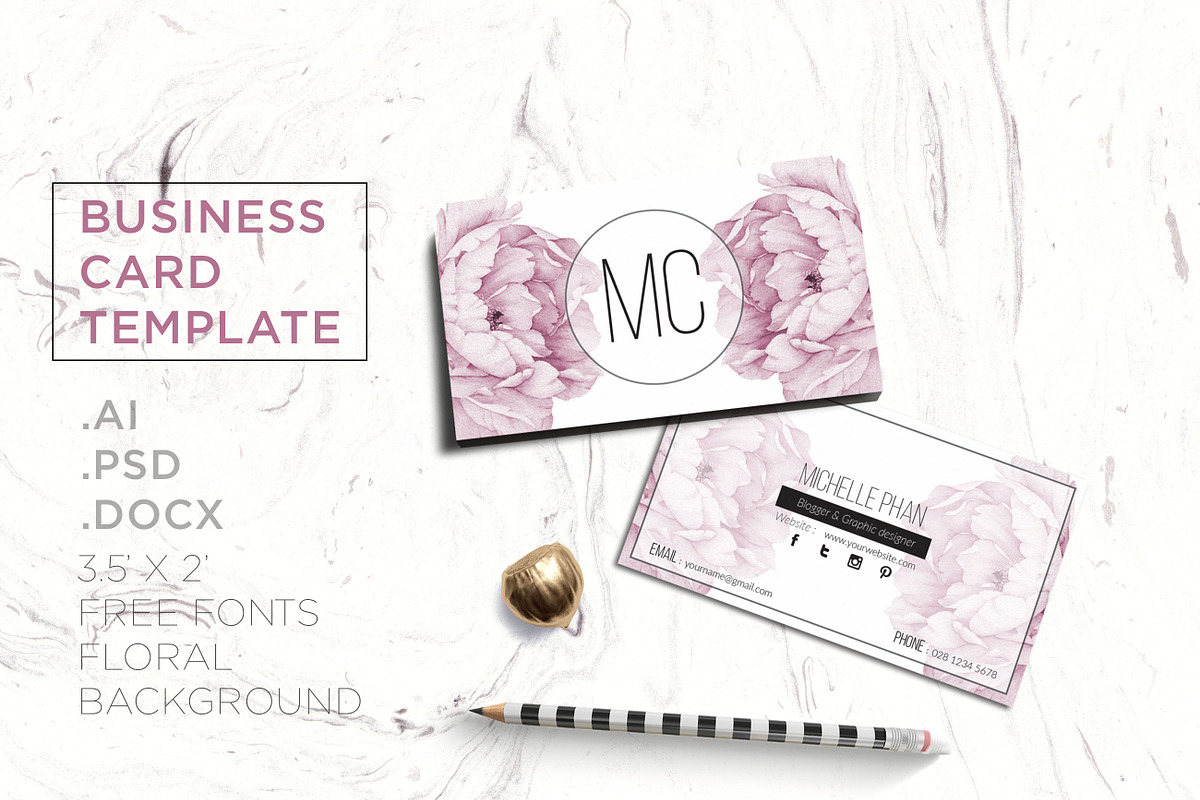 Floral business card template, a Business Card Template by Chic templates (Photo 1 of 3)