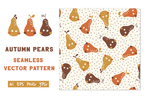 Fun pears in autumn seamless pattern