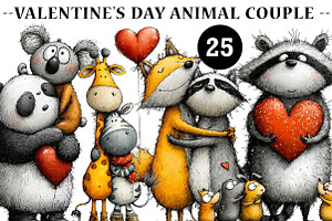 Valentine's Day Animal Couple Clipar, an Illustration by CreationArt