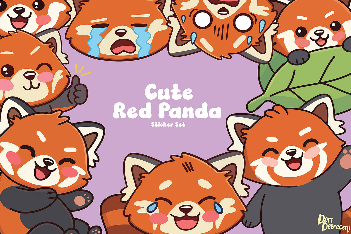 Cute Red Panda Sticker Set, an Animal Illustration by Dori Debreceni draws (Photo 1 of 4)