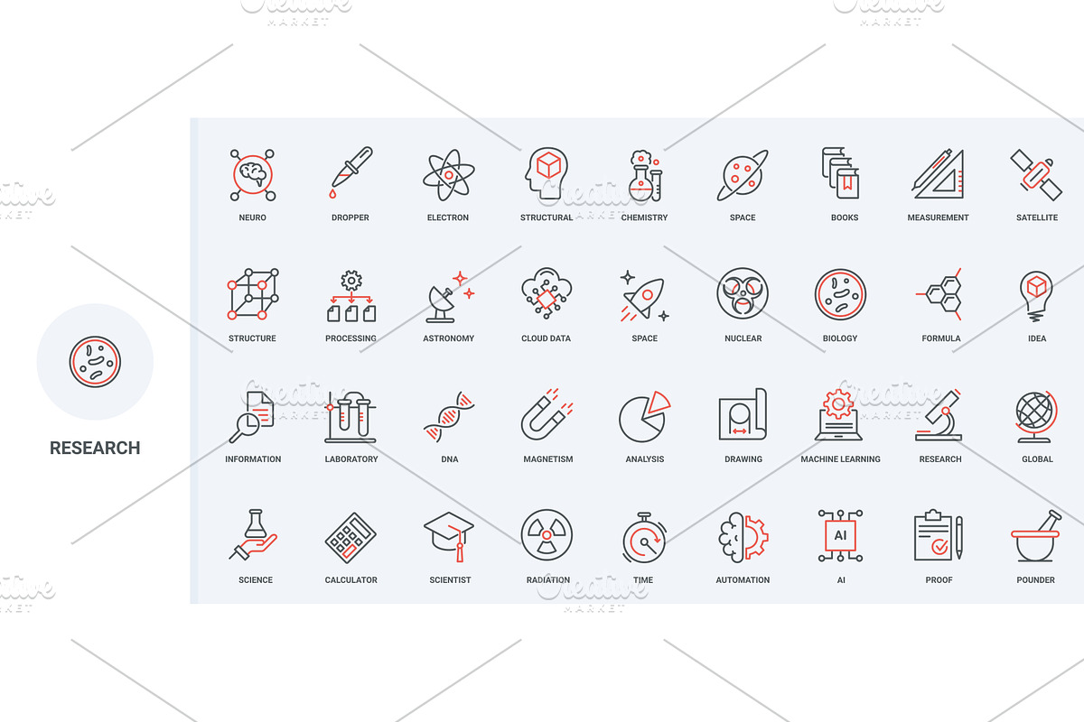 Science research space icons, an Illustration by Lemberg Vector