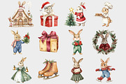 Watercolor Christmas Bunny Clipart, a Seasonal Illustration by Design Market (Thumbnail 2 of 5)