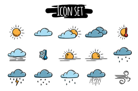 Vector set of weather icons, a Solid Icon by Design by Irihaha
