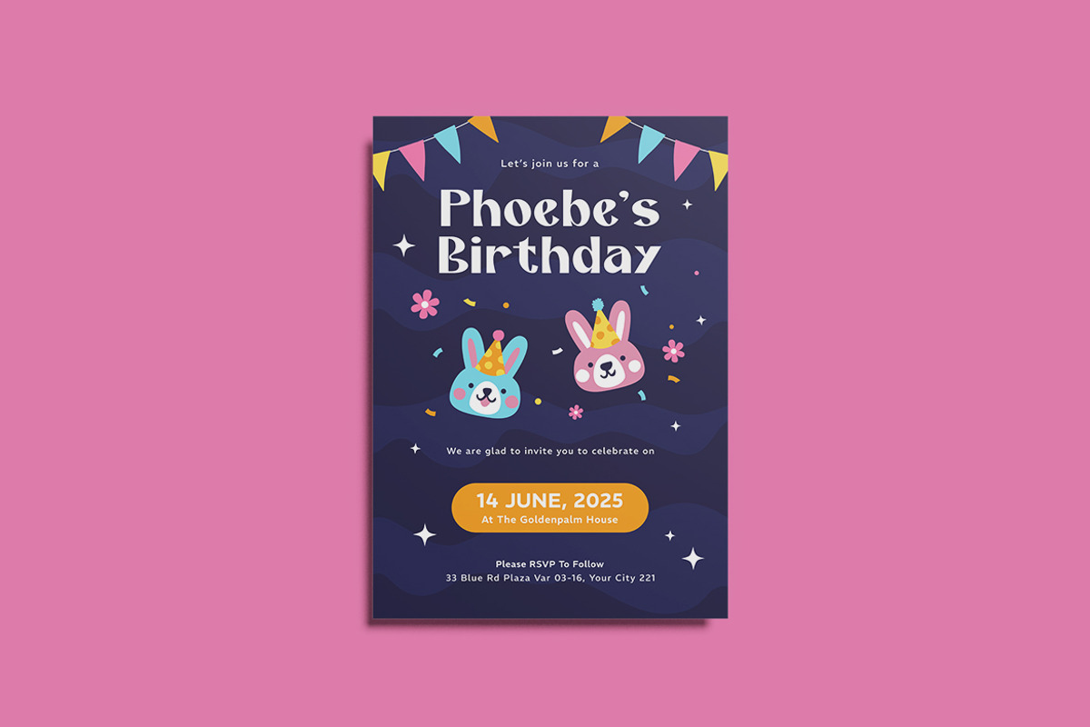 Cute Bunnies Birthday Invitation, an Invitation Template by iDoodle Studio (Photo 2 of 4)