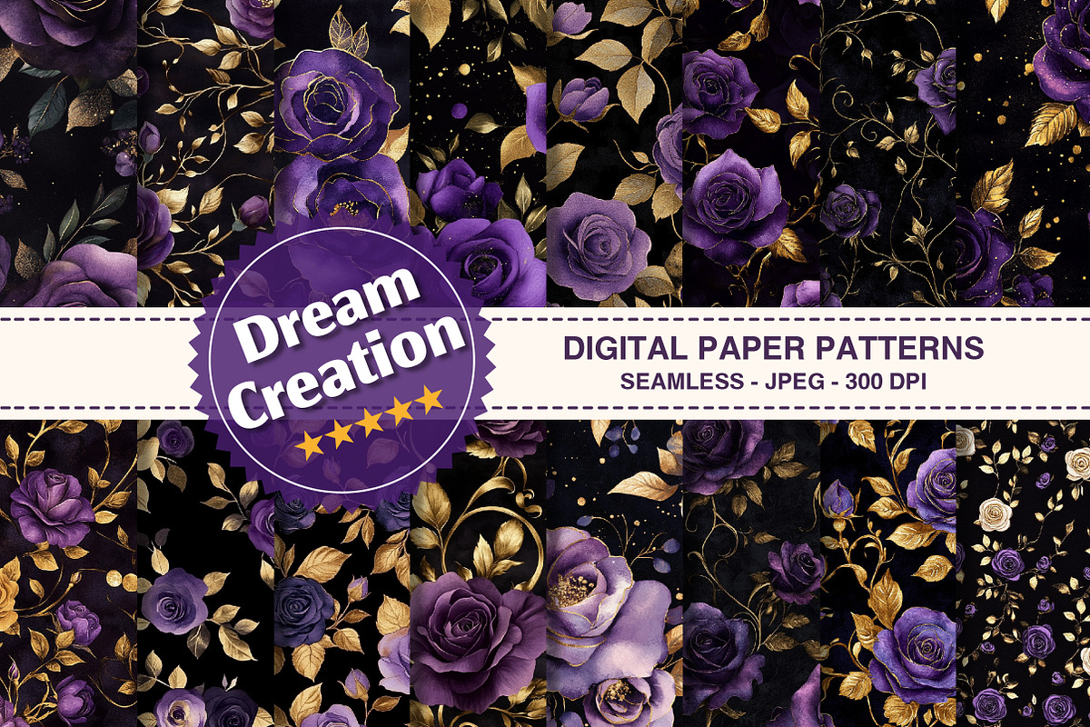 Purple & Gold Rose Digital Paper, a Texture Graphic by Dream Creation (Photo 1 of 7)