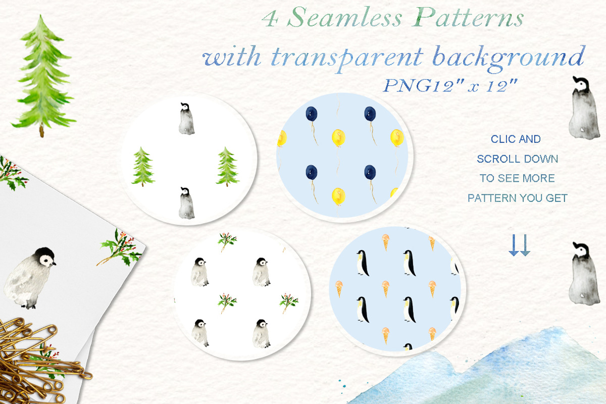Winter Penguins. Watercolor clipart, an Animal Illustration by LABFcreations (Photo 7 of 8)