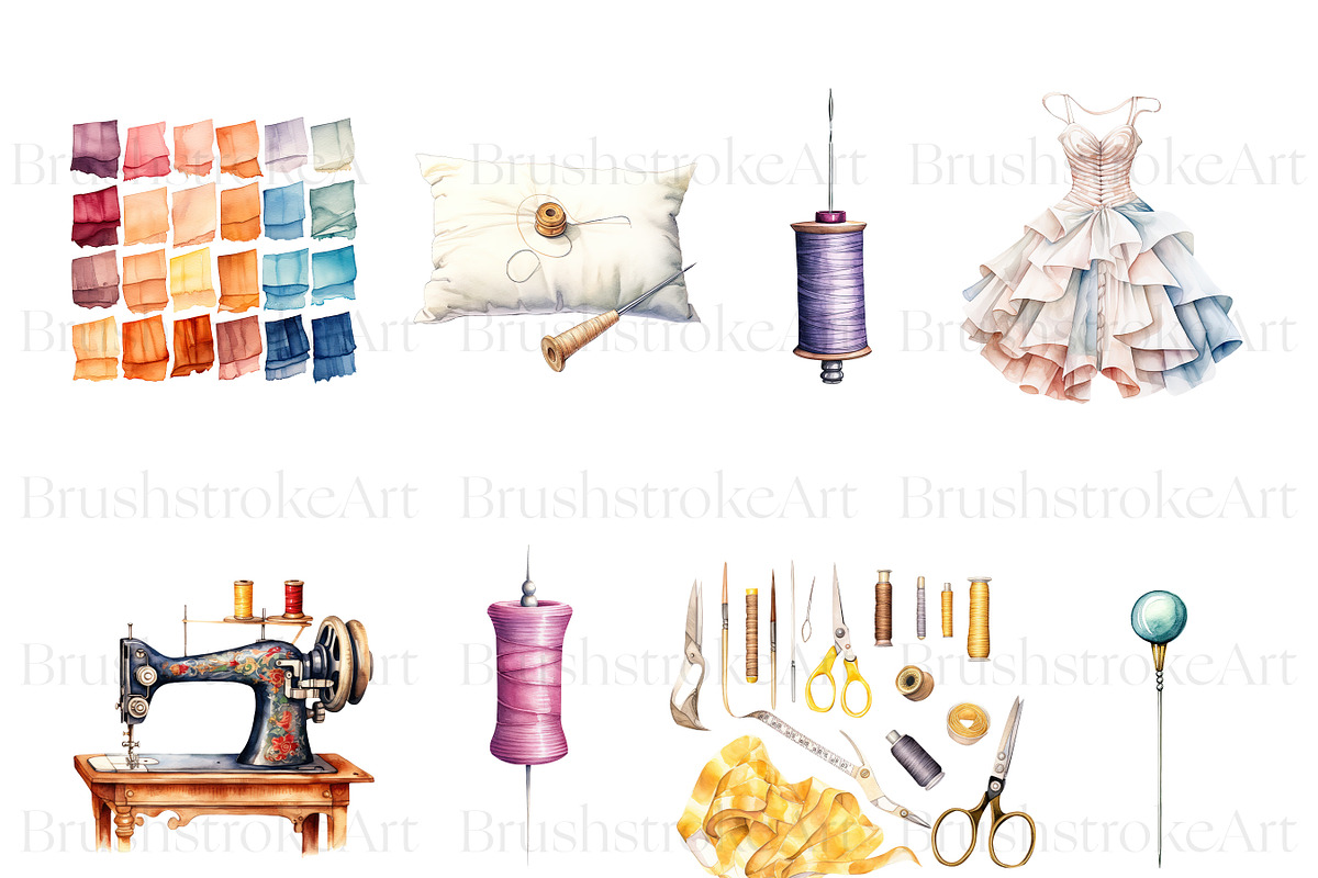 Watercolor Sewing Clipart, Supplies, a Work Illustration by BrushstrokeArtGB (Photo 2 of 9)