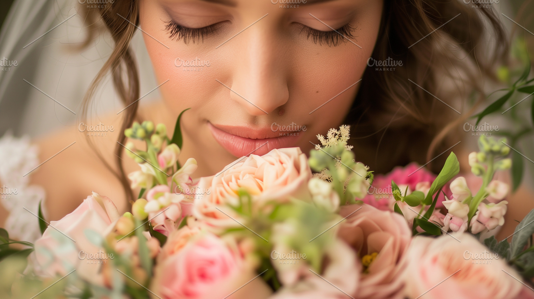 Bride sniffs wedding bouquet, a Person Photo by MistyDay