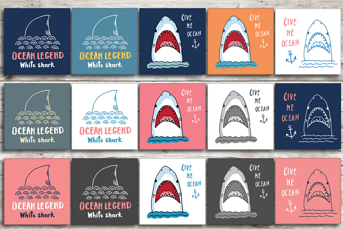 Cute Sharks Set and Patterns, an Animal Illustration by Lemon Workshop (Photo 16 of 16)