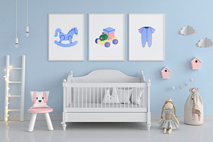 Newborn Stuff. Baby Toys, Food Icons