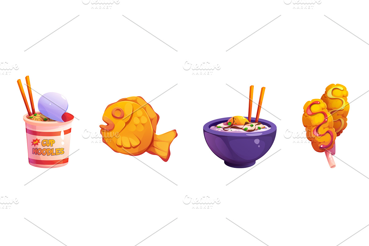 Cute Korean food cartoon icons, a Food Illustration by art PVP - market