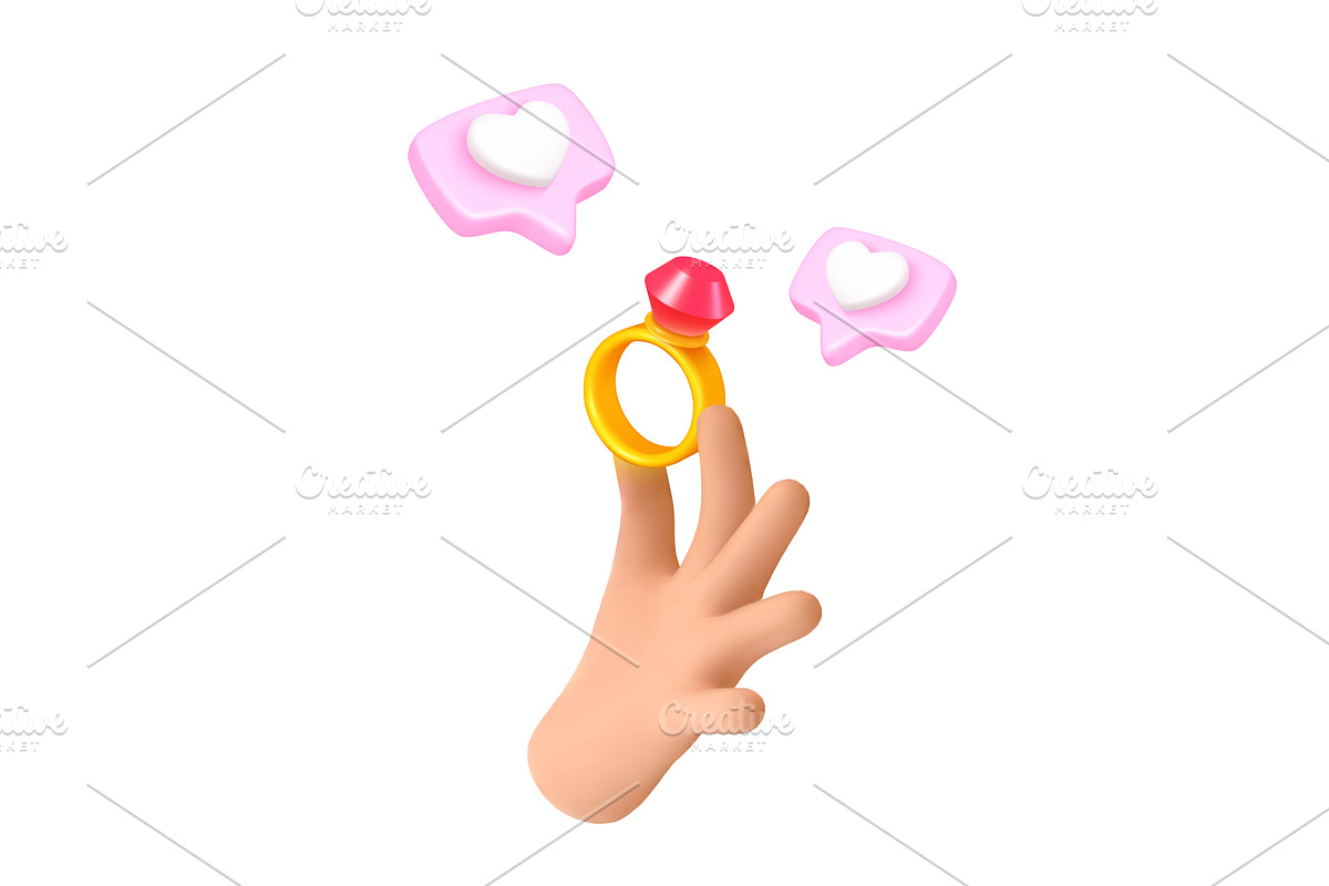 3d wedding ring. Hand propose, an Illustration by Stock-Smart-Start