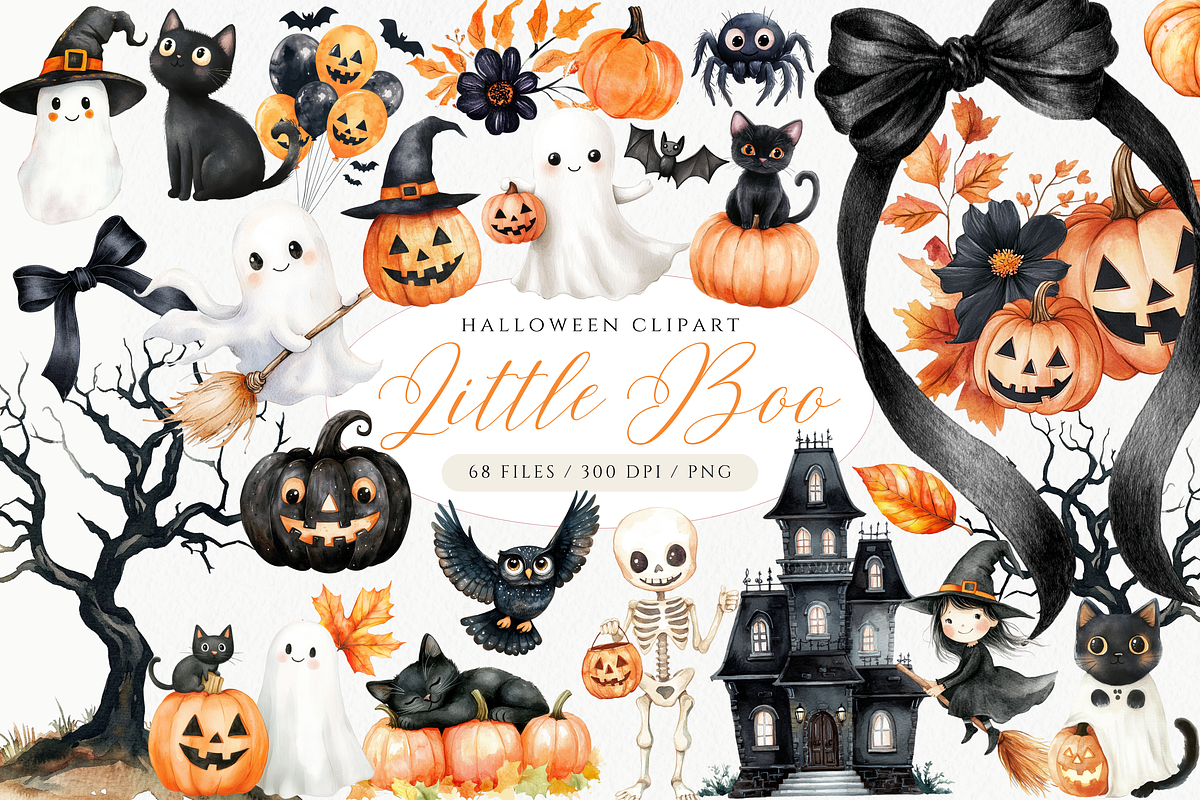 Little Boo Halloween Clipart, a Decorative Illustration by ClipArtCharm (Photo 1 of 6)