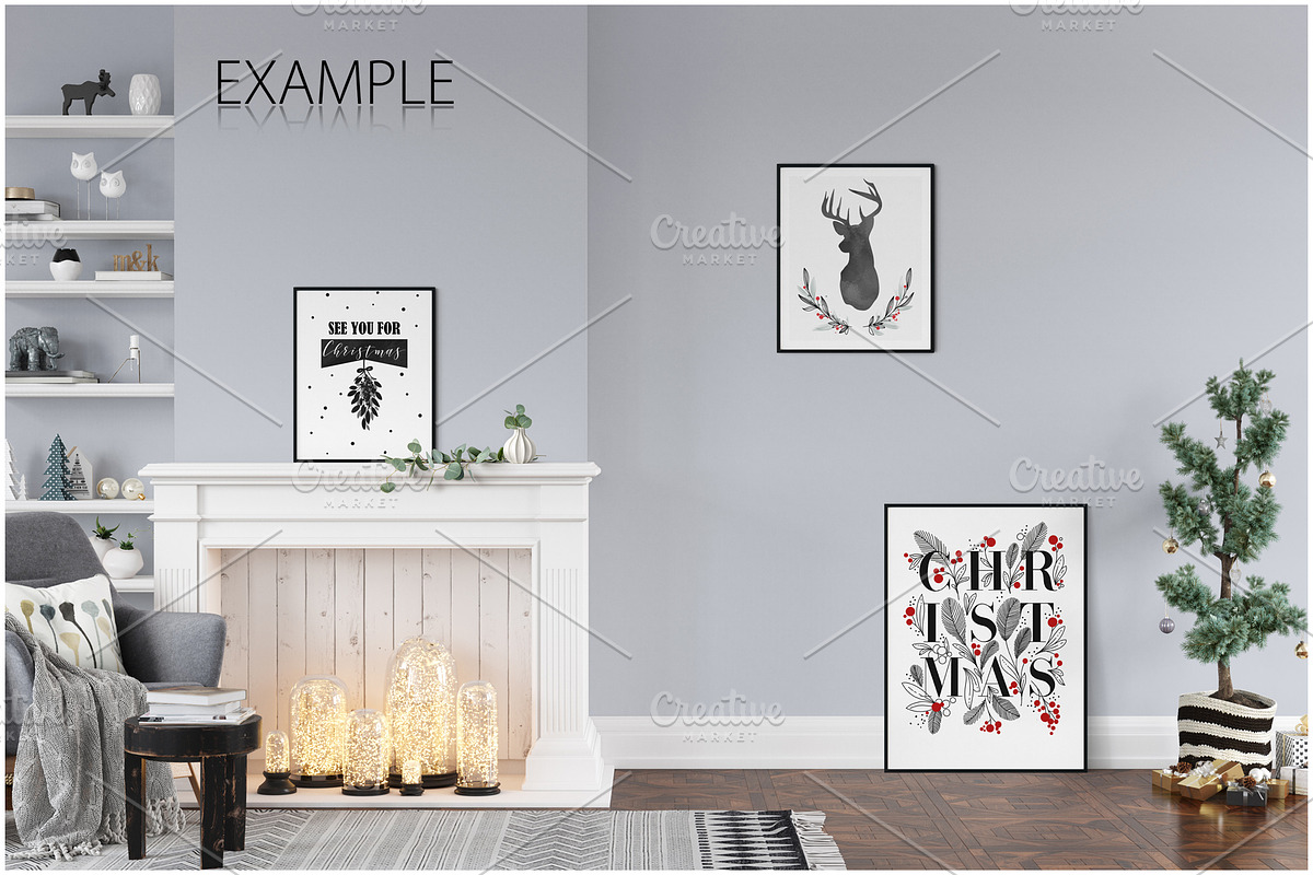 Christmas Frame & Wall Mockup Bundle, a Print Template by Yuri-U (Photo 18 of 22)