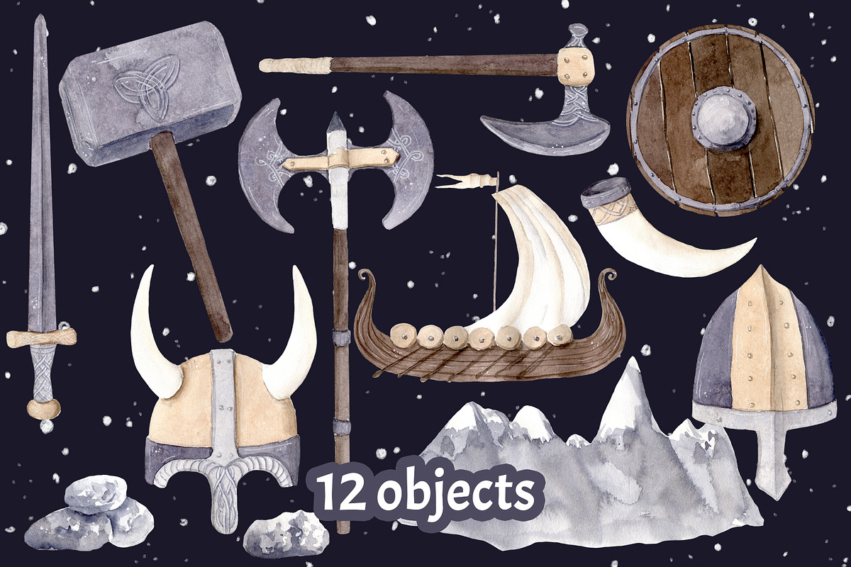 Vikings Watercolor Clipart Painted, an Illustration by Sha1nee (Photo 2 of 3)