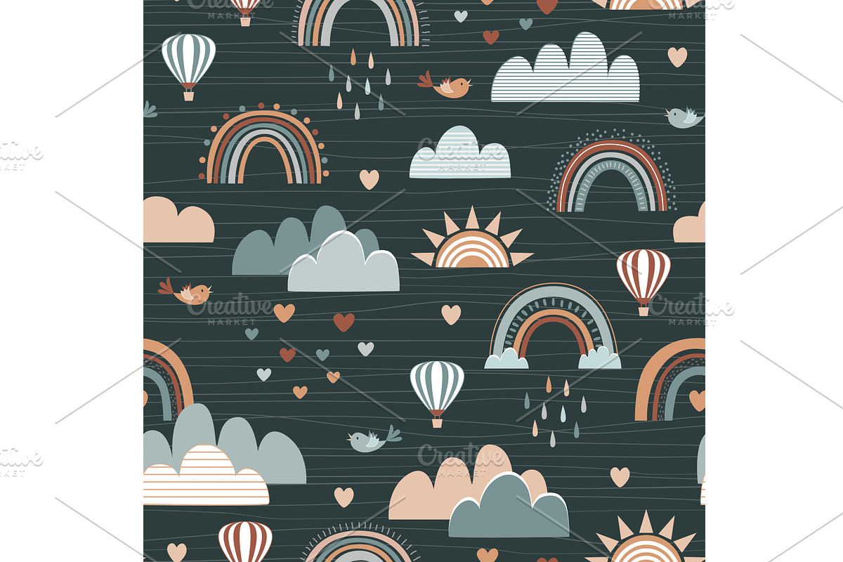 Cute Boho Rainbow seamless pattern, a Texture Illustration by Toltemara