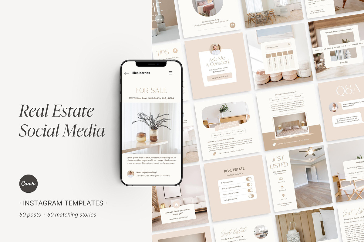 Real Estate Instagram Post Template, a Social Media Template by LiliesandBerries (Photo 1 of 22)