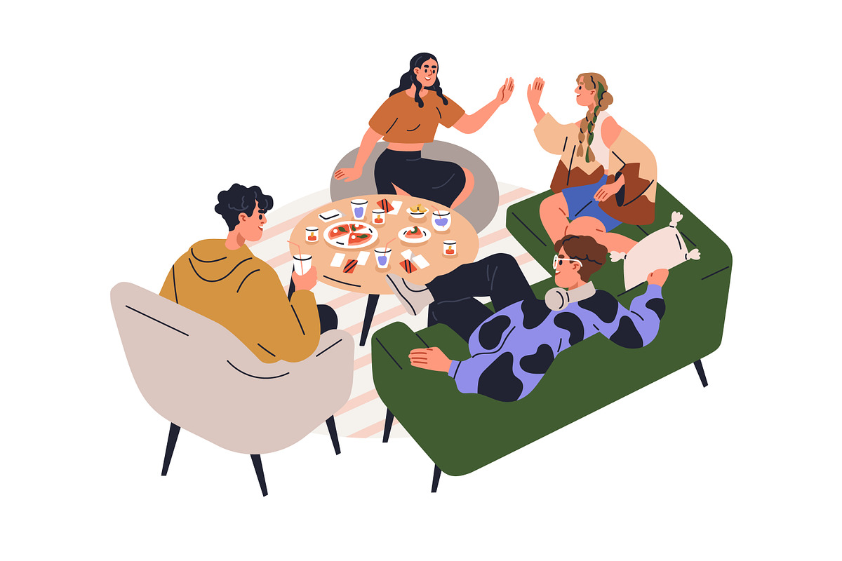 Friends gathering at dinner table, a Person Illustration by Good Studio (Photo 6 of 14)