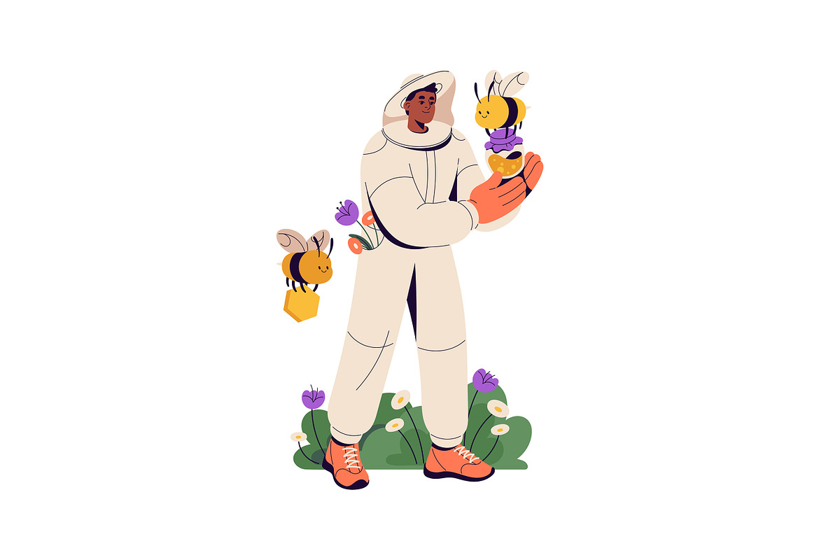 Apiarists gather honey. Beekeeping, a Person Illustration by PaperTrident (Photo 2 of 9)