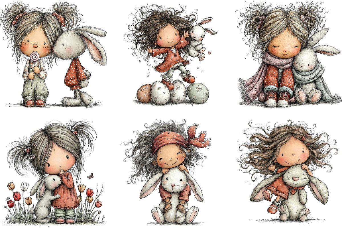 Easter Girl and Bunny Watercolor PNG, an Illustration by CraftArtStudio (Photo 4 of 6)