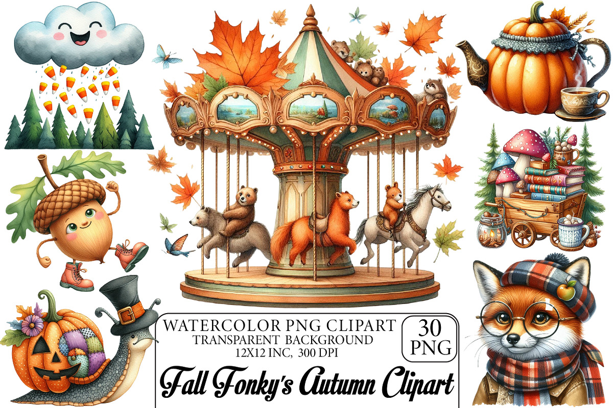 Watercolor Fall Fonky's Autumn Clipa, an Illustration by DreamPrint404 (Photo 1 of 5)