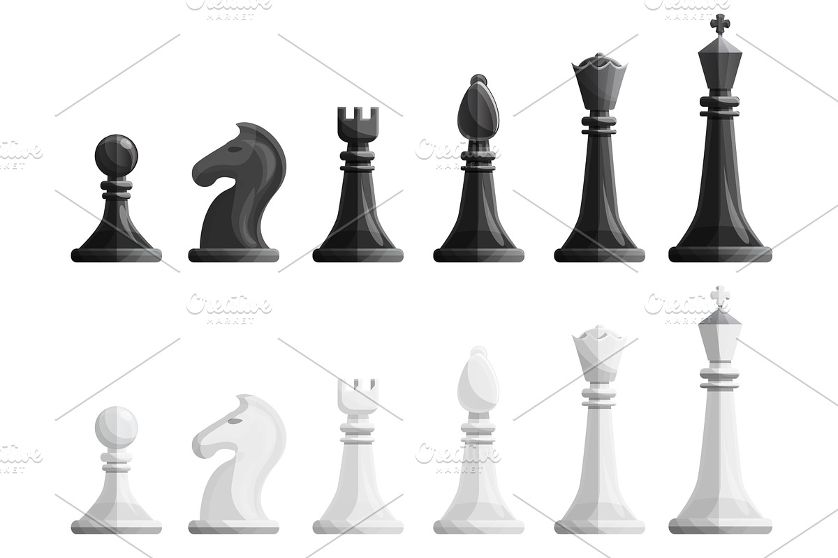 Chess icons set, cartoon style, an Object Illustration by Ylivdesign