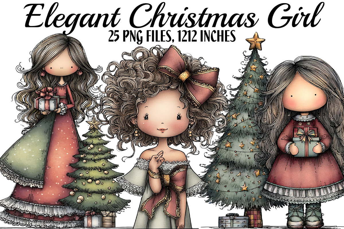 Elegant Christmas Girl Clipart, an Illustration by DreamArtGraphic (Photo 1 of 5)