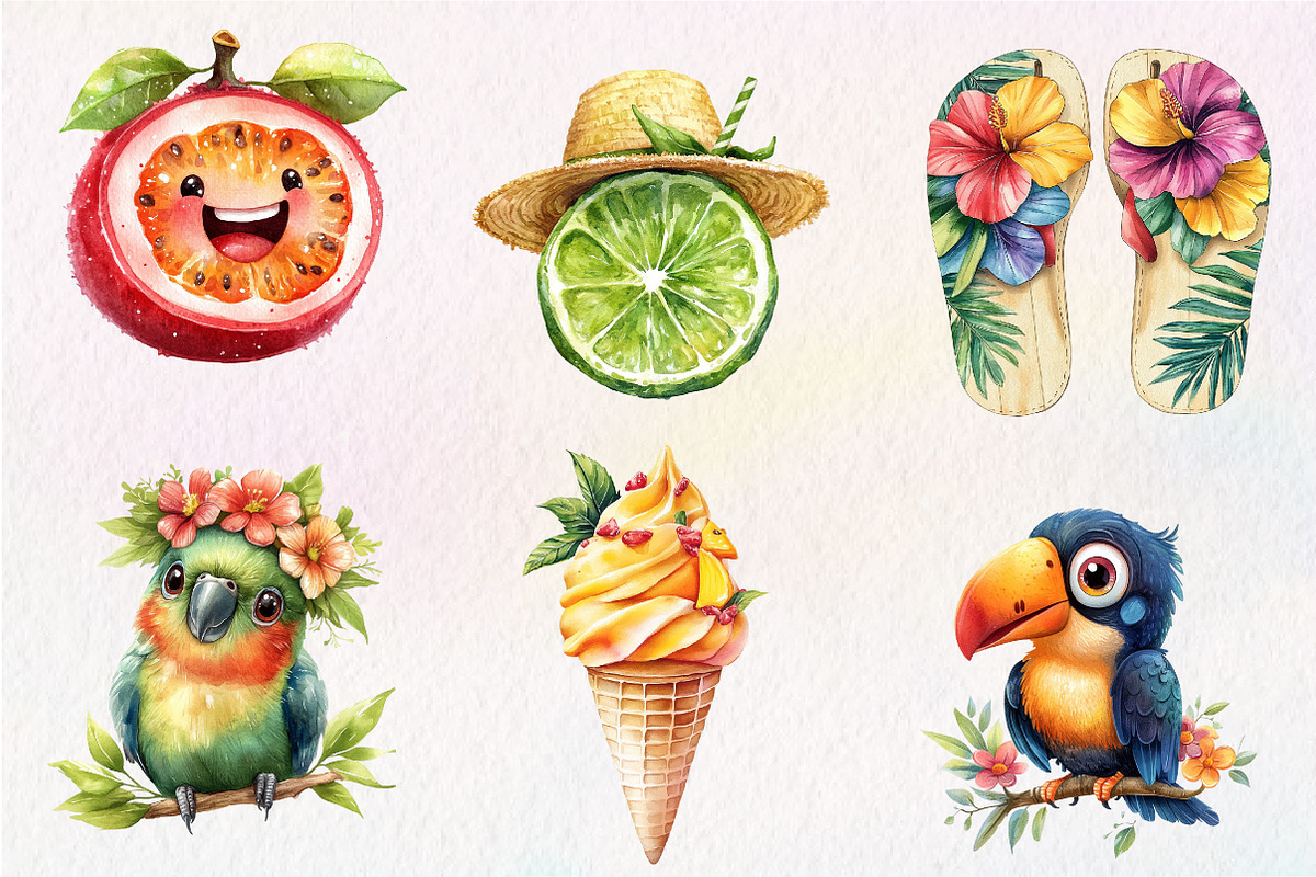 Tropical Clipart Watercolor, Tropica, an Illustration by CreationArt (Photo 2 of 9)