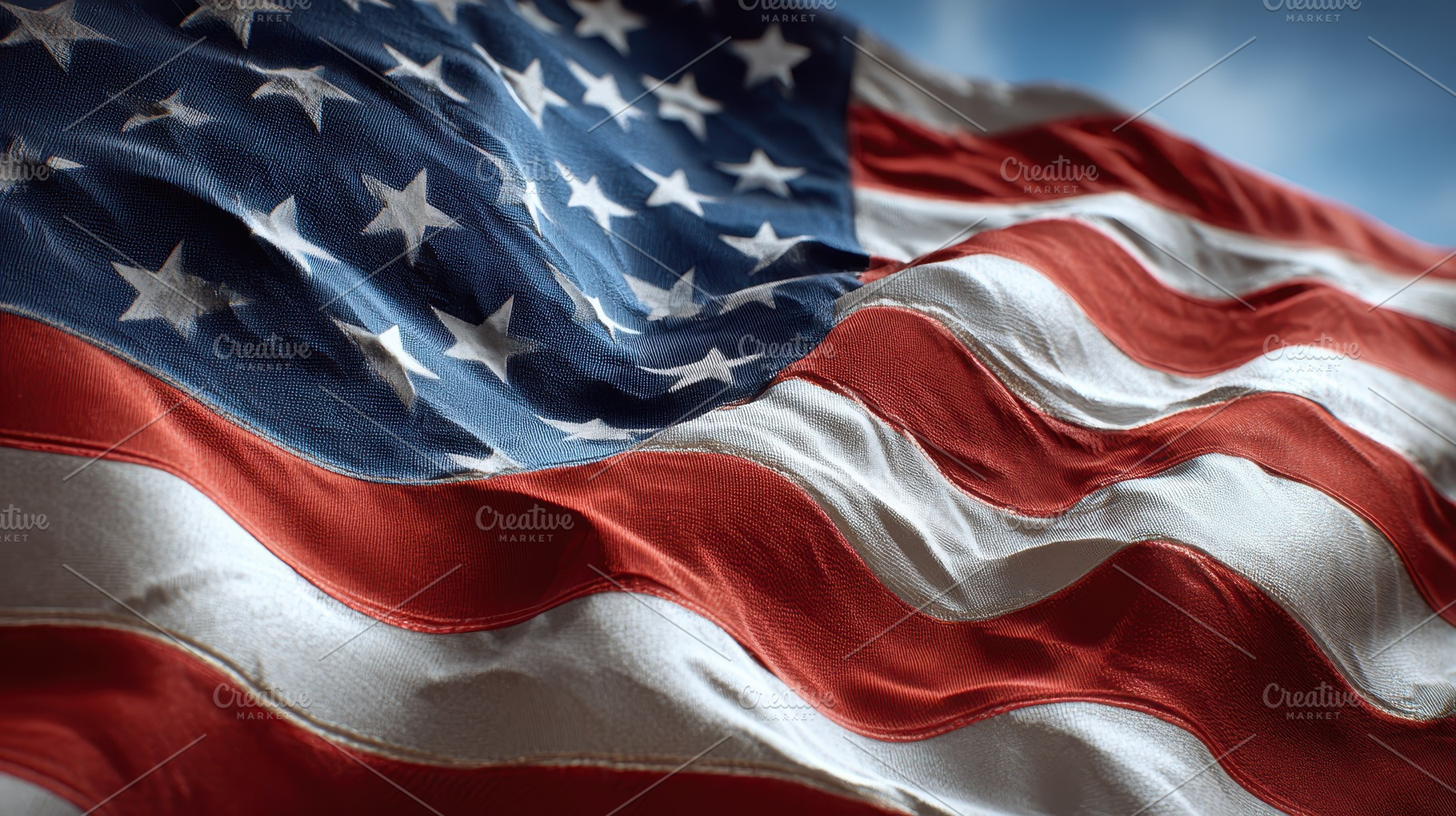 Waving American flag against a clear, a Photo by Pavel_design