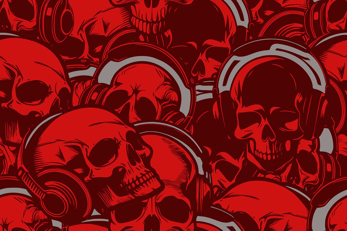 skull wearing headphone sketch, a Background Graphic by AAN Seamless Shop (Photo 1 of 3)