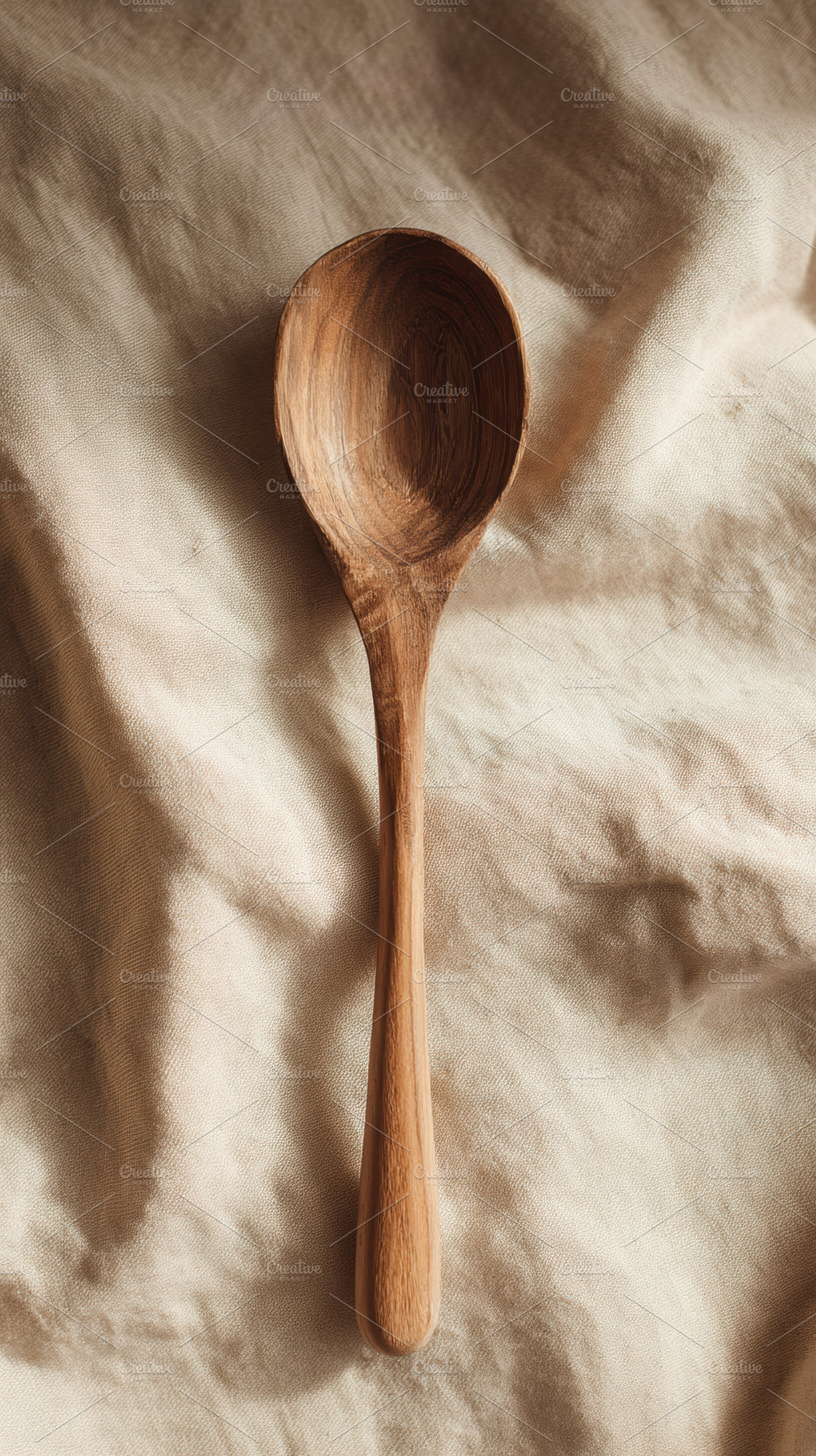 Wooden spoon on beige fabric, a Photo by Virgo Studio