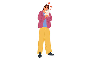 Young woman hugs small dog. Love for, an Animal Illustration by Vectorbuum
