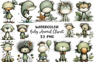 Baby Animal Clipart Bundle, an Illustration by CraftArtStudio