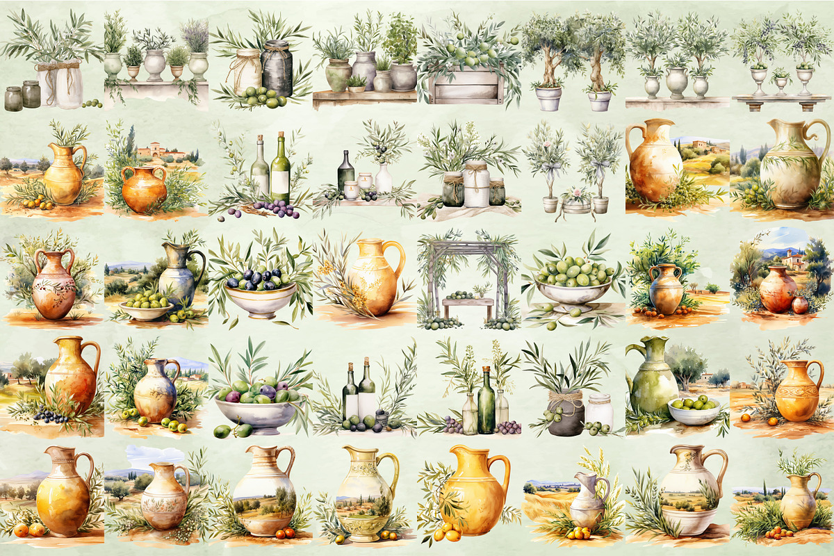 Watercolor Olive Clipart Bundle, an Illustration by NiiiNArt (Photo 4 of 12)
