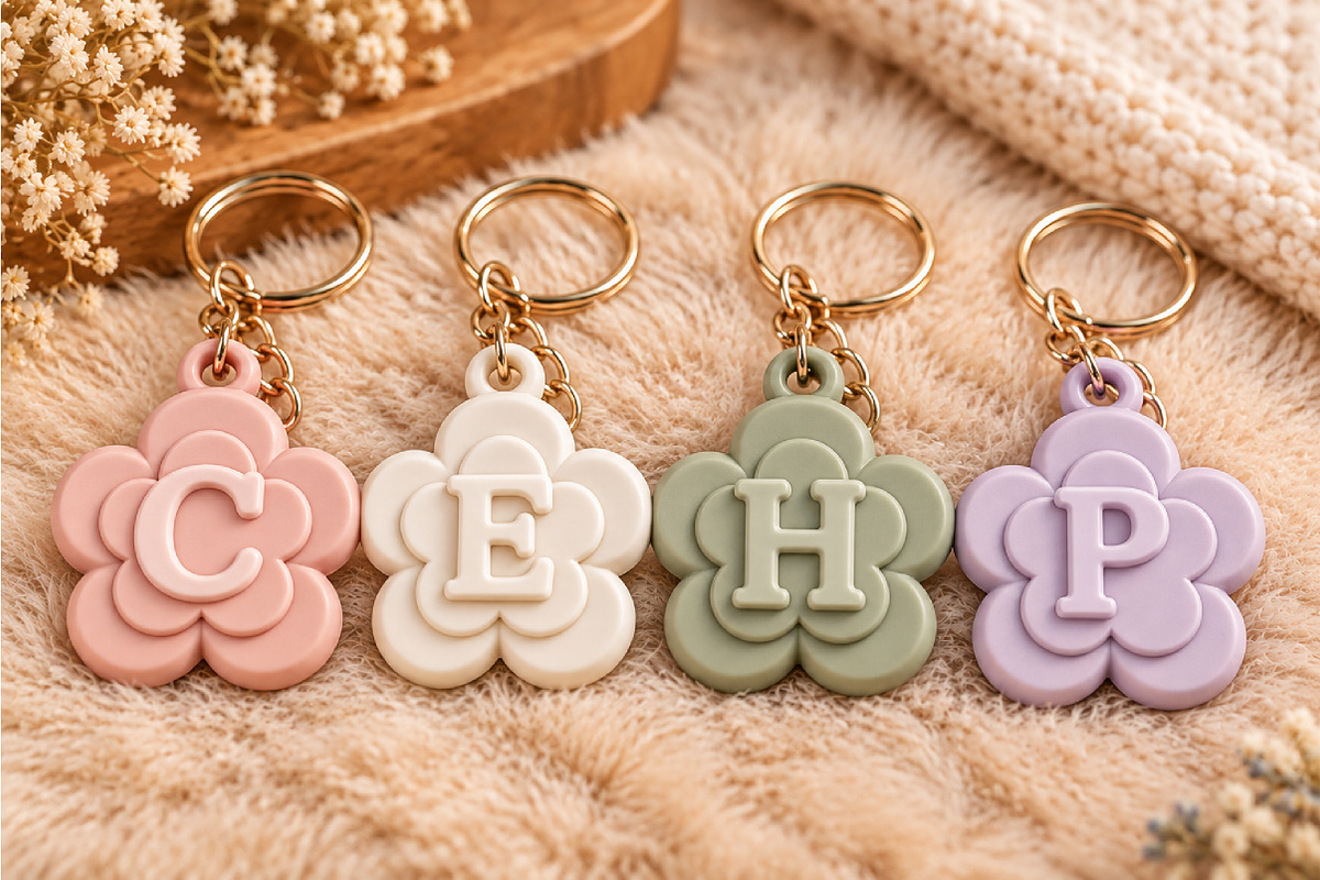 Alphabet Flower Initial Keychain STL, an Object 3D Model by Layerology (Photo 5 of 6)
