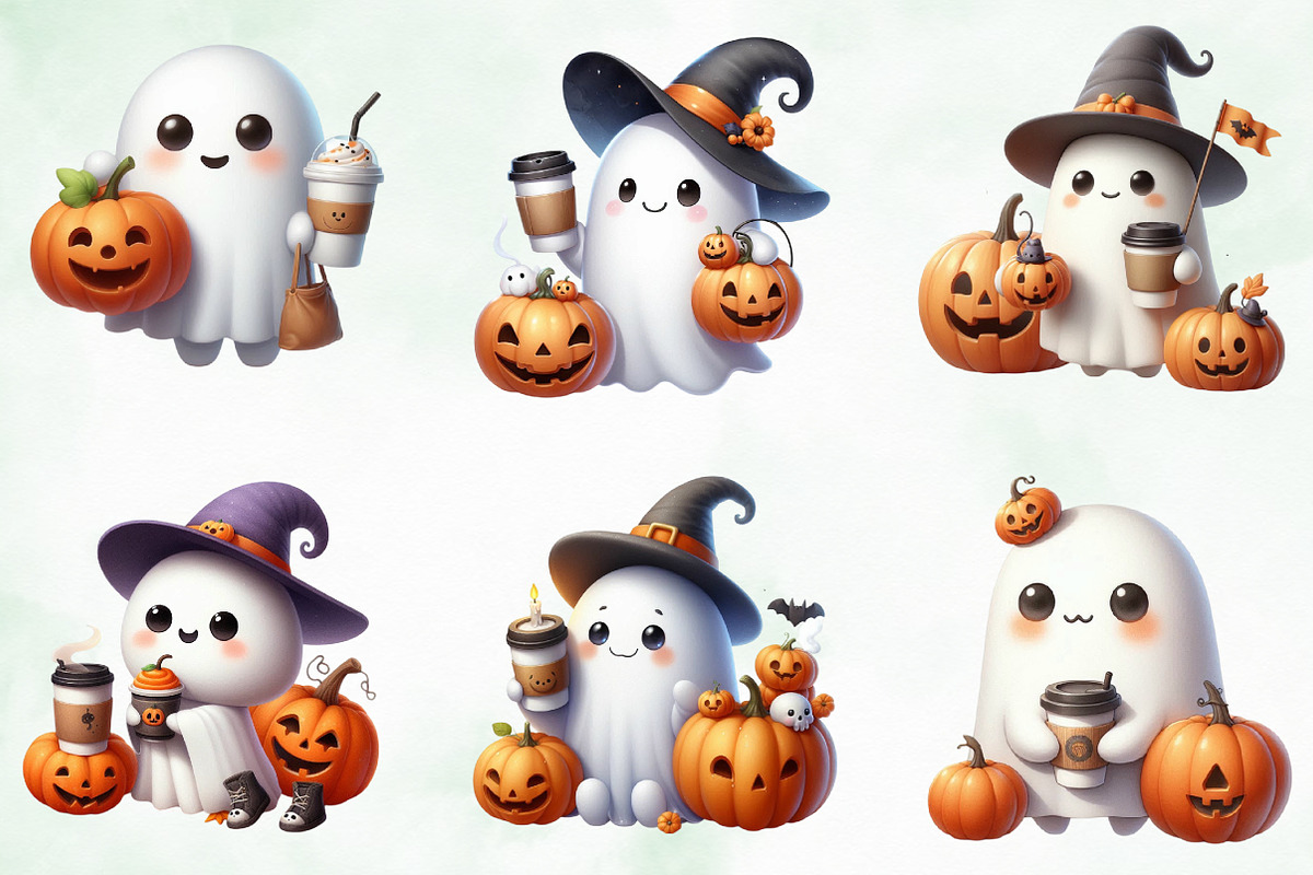 Cute Ghost Coffee Pumpkin Halloween, an Illustration by Creative Art (Photo 4 of 5)