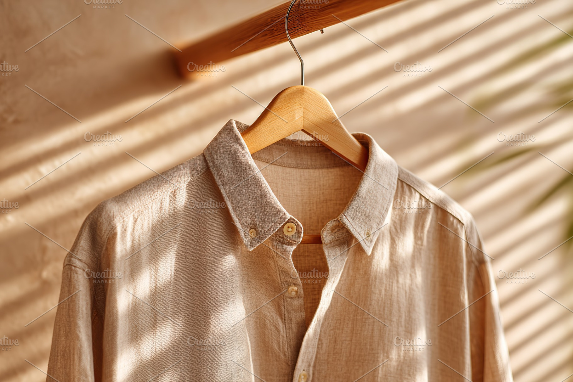 Beige shirt hanging in soft sunlight, a Beauty & Fashion Photo by AlyaAnd