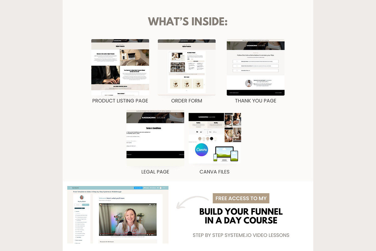 Systeme.io Modern Muse Shop Funnel, a Landing Page Template by Hayley's Digital Hub (Photo 3 of 9)