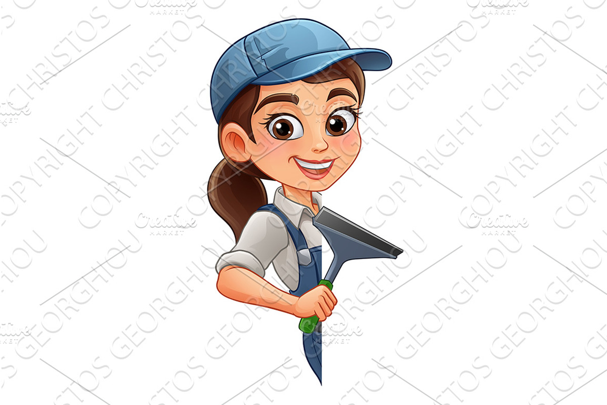 Woman Female Squeegee Window Cleaner, a Person Illustration by Christos Georghiou